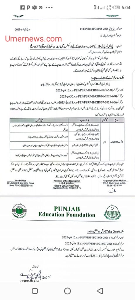 Takeover of Schools by Punjab Education Foundation