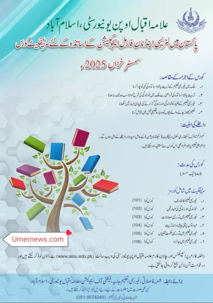 Certificate Course for Teachers of Literacy and Non-Formal Education at Allama Iqbal Open University Certificate Course for Teachers of Literacy and Non-Formal Education at Allama Iqbal Open University