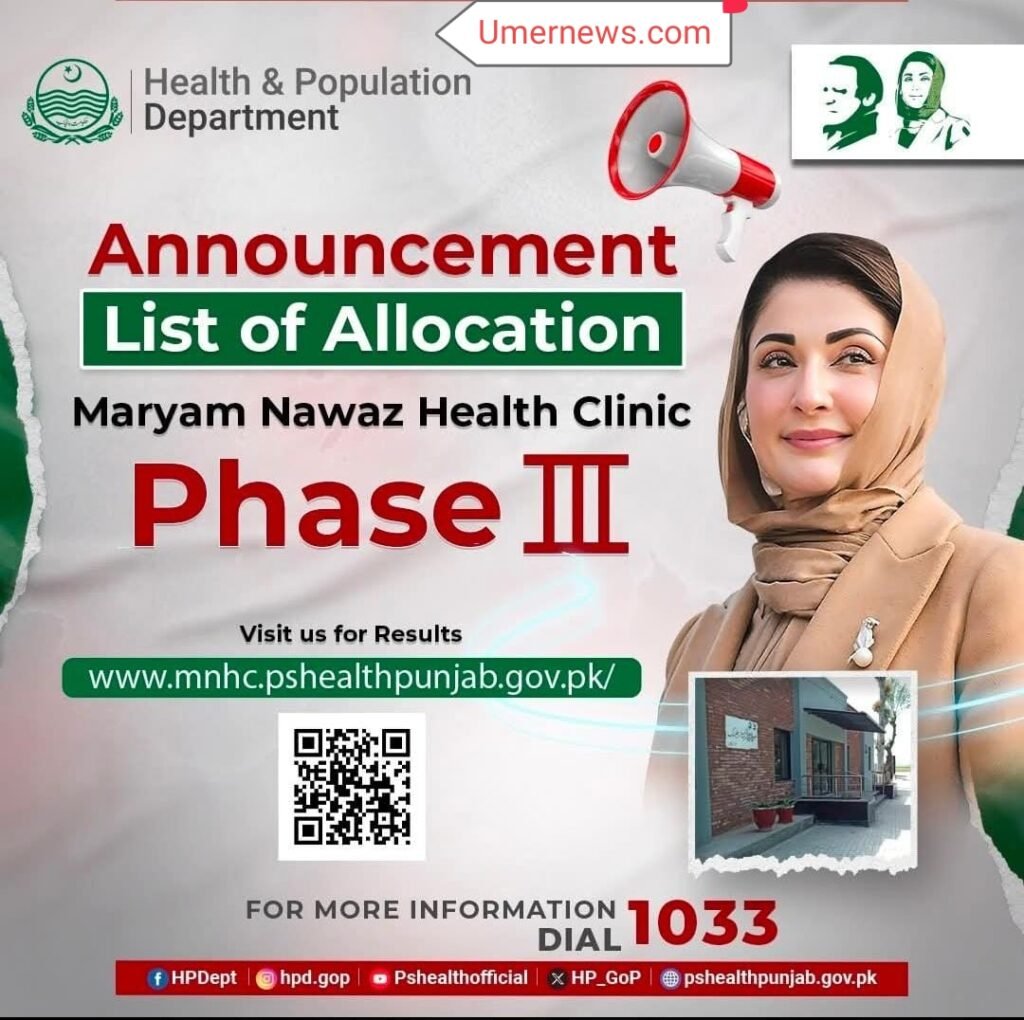 Maryam Nawaz Health Clinics Phase 3: Allocation List is Out Maryam Nawaz Health Clinics Phase 3: Allocation List is Out