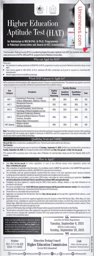 Higher Education Aptitude Test (HAT)